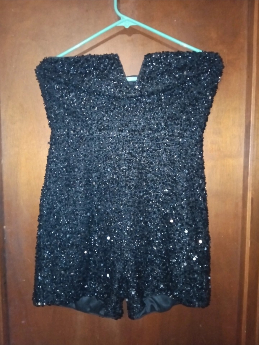 Black Sequin Strapless Romper - Women Tops